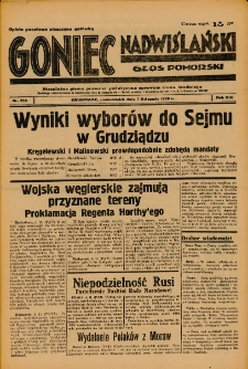 Goniec Nadwiślański: Głos Pomorski: Niezależne pismo poranne, poświęcone sprawom stanu średniego 1938.11.07 R.14 Nr256