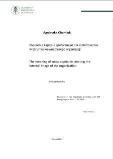 Znaczenie kapitału społecznego dla kształtowania wizerunku wewnętrznego organizacji