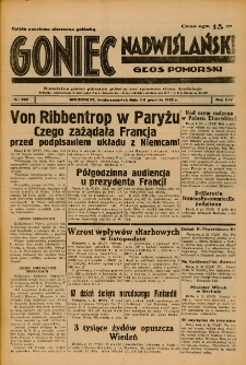 Goniec Nadwiślański: Głos Pomorski: Niezależne pismo poranne, poświęcone sprawom stanu średniego 1938.12.07-08 R.14 Nr282