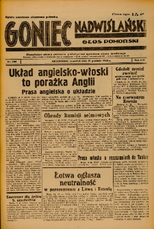 Goniec Nadwiślański: Głos Pomorski: Niezależne pismo poranne, poświęcone sprawom stanu średniego 1938.12.15 R.14 Nr288