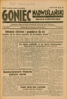 Goniec Nadwiślański: Głos Pomorski: Niezależne pismo poranne, poświęcone sprawom stanu średniego 1939.02.16 R.15 Nr39