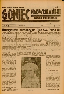 Goniec Nadwiślański: Głos Pomorski: Niezależne pismo poranne, poświęcone sprawom stanu średniego 1939.03.13 R.15 Nr60