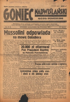 Goniec Nadwiślański: Głos Pomorski: Niezależne pismo poranne, poświęcone sprawom stanu średniego 1939.04.01-02 R.15 Nr77