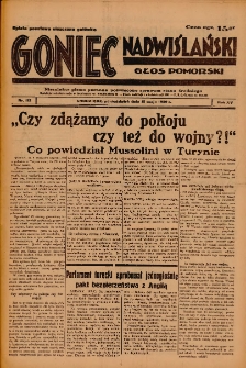 Goniec Nadwiślański: Głos Pomorski: Niezależne pismo poranne, poświęcone sprawom stanu średniego 1939.05.15 R.15 Nr112