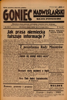 Goniec Nadwiślański: Głos Pomorski: Niezależne pismo poranne, poświęcone sprawom stanu średniego 1939.05.27-28 R.15 Nr122