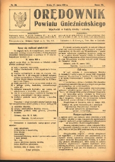 Orędownik Powiatu Gnieźnieńskiego: wychodzi w każdą środę i sobotę 1921.03.23 R.70 Nr24