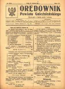 Orędownik Powiatu Gnieźnieńskiego: wychodzi w każdą środę i sobotę 1921.04.27 R.70 Nr33-34