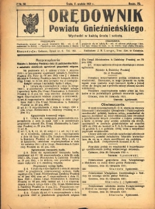 Orędownik Powiatu Gnieźnieńskiego: wychodzi w każdą środę i sobotę 1921.12.07 R.70 Nr98
