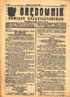 Orędownik Powiatu Gnieźnieńskiego: wychodzi w każdą środę i sobotę 1922.08.12 R.71 Nr63
