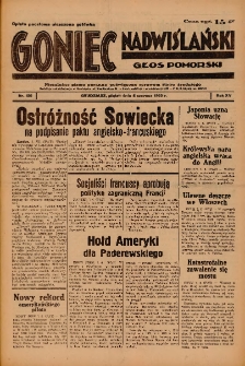 Goniec Nadwiślański: Głos Pomorski: Niezależne pismo poranne, poświęcone sprawom stanu średniego 1939.06.02 R.15 Nr126