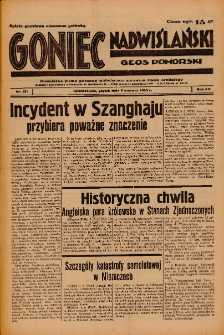 Goniec Nadwiślański: Głos Pomorski: Niezależne pismo poranne, poświęcone sprawom stanu średniego 1939.06.09 R.15 Nr131