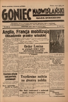 Goniec Nadwiślański: Głos Pomorski: Niezależne pismo poranne, poświęcone sprawom stanu średniego 1939.08.25 R.15 Nr195
