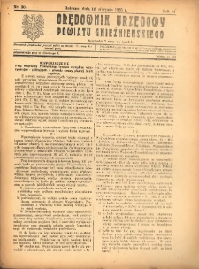 Orędownik Urzędowy Powiatu Gnieźnieńskiego: wychodzi 2 razy na tydzień 1925.08.14 R.74 Nr30