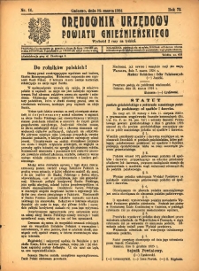 Orędownik Urzędowy Powiatu Gnieźnieńskiego: wychodzi 2 razy na tydzień 1924.03.29 R.73 Nr14