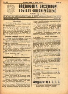 Orędownik Urzędowy Powiatu Gnieźnieńskiego: wychodzi 2 razy na tydzień 1926.07.28 R.75 Nr26