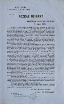 Rozkaz dzienny : kwatera gl'owna, Skutari, 31 Lipca, 1856 [Inc :]" Z dniem dzisiejszym Dywizya Polska rozwiazana ... "
