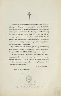 [Zawiadomienie Inc.:] " Pospieszamy z oznajmieniem wszystkim braciom Polakom, obecnym w Paryżu, że uroczystość Ś. Jana Kantego ..."