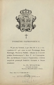 [Zaproszenie Inc.:] " Pobożne zaproszenie. W przyszłą Niedzielę, to jest dnia 23go b. m. i roku, o godzinie ..."
