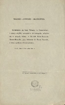 [Zawiadomienie Inc.:] " Zawiadamia się Tułaczy, iż Nabożeństwo, z okazyi zwykłaej uroczystości 29 Listopada ..."