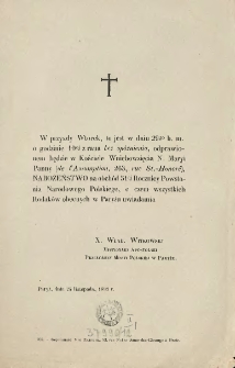 [Zawiadomienie Inc.:] " W przyszły wtorek, to jest w dniu 29go b.m. o godzienie 10ej z rana ..."