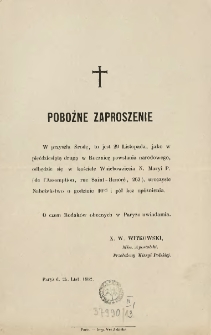 [Zawiadomienie Inc.:] " W przyszłą środę, to jest 29 listopada, jako w pięćdziesiątą drugą Rocznicę powstania narodowego ..."