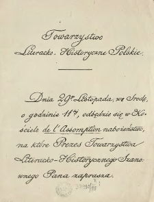 [Zaproszenie Inc.:] " Dnia 29go listopada, we środę, o godzinie 11tej, odbędzie się w Kościele ..."