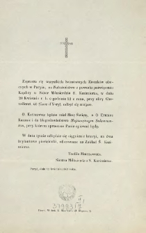 [Zaproszenie Inc.:] " Zaprasza się wszystkich ziomków obecnych w Paryżu, na Nabożeństwo z powodu poświęcenia ..."