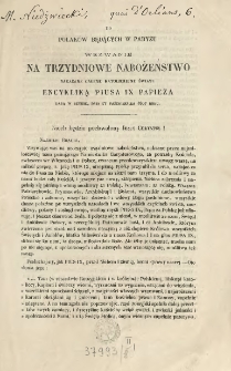 Do Polaków będących w Paryżu wezwanie na trzydniowe nabożeństwo nakazane całemu katolickiemu światu encykliką Piusa IX papieża daną w Rzymie, dnia 17 października 1867 roku
