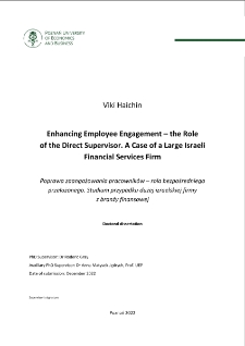 Enhancing Employee Engagement – the Role of the Direct Supervisor. A Case of a Large Israeli Financial Services Firm