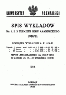 Spis wykład&oacute;w na 1, 2, 3 trymestr roku akademickiego 1930/31