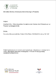 Chronologisches Verzeichnis der Arbeiten Adolf Warschauer zur Posener Landesgeschichte