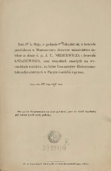 [Zaproszenie Inc.:] " Dnia 21. b. Maja, o godzinie 11tej odbędzie się w kościele parafialnym w Montmorency doroczne nabożeństwo ..."