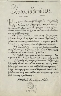 [Zawiadomienie Inc.:] " Przez ciąg Wielkiego Tygodnia odbywać się będą w Kościele de l'Assomption zwykłe roczne ..."