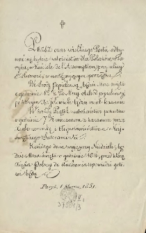 [Zawiadomienie Inc.:] " Przez czas wielkiego Postu odbywać się będzie nabożeństwo dla Polaków w Paryżu ..."