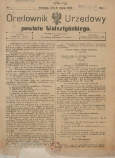 Orędownik Urzędowy Powiatu Wolsztyńskiego za redakcję odpowiada Starostwo 1923.03.09 R.1 Nr1