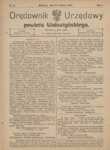Orędownik Urzędowy Powiatu Wolsztyńskiego: za redakcję odpowiada Starostwo 1923.04.13 R.1 Nr6