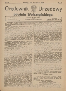 Orędownik Urzędowy Powiatu Wolsztyńskiego: za redakcję odpowiada Starostwo 1923.06.22 R.1 Nr16