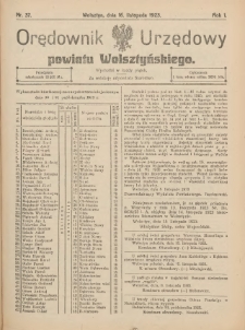 Orędownik Urzędowy Powiatu Wolsztyńskiego: za redakcję odpowiada Starostwo 1923.11.16 R.1 Nr37