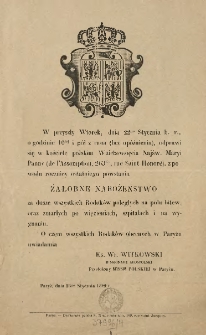 [Zawiadomienie Inc.:] " W przyszły wtorek, dnia 22go stycznia b. r., o godzinie 10tej i pół z rana ..."