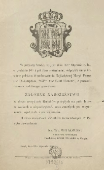 [Zawiadomienie Inc.:] " W przyszłą Środę, to jest dnia 22go Stycznia r. b., o godzinie 10ej i pół (bez opóźnienia), odprawi się w kościele polskim ..."