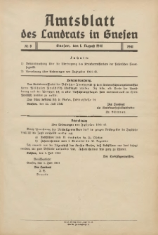 Amtsblatt des Landrats in Gnesen 1941.08.01 Nr8