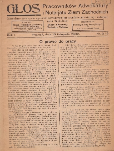 Głos Pracowników Adwokatury i Notarjatu Ziem Zachodnich: czasopismo poświęcone sprawom zawodowym pracowników adwokatury i notarjatu Ziem Zachodnich 1932.11.15 R.1 Nr2