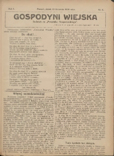 Gospodyni Wiejska: dodatek do „Poradnika Gospodarskiego” 1916.04.21 R.1 Nr4