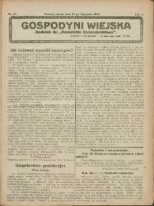 Gospodyni Wiejska: dodatek do &bdquo;Poradnika Gospodarskiego&rdquo; 1919.11.21 R.4 Nr47