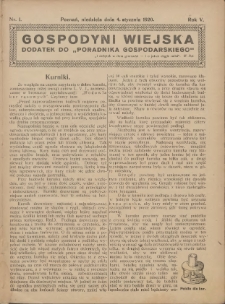 Gospodyni Wiejska: dodatek do &bdquo;Poradnika Gospodarskiego&rdquo; 1920.01.4 R.5 Nr1