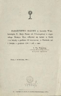 [Zawiadomienie Inc. :] " Nabożeństwo Majowe w Kościele Wniebowzięcia N. Maryi Panny ..."