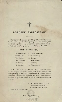 [Zawiadomienie Inc.:] " Nabożeństwo Majowe w Kościele polskim Wniebowzięcia N. Maryi Panny ..."