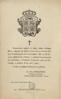 [Zawiadomienie Inc.:] " Nabożeństwo majowe w ciągu całego miesiąca ..."