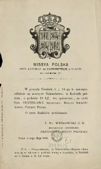 [Zawiadomienie Inc.:] " W przyszłą niedzielę, t. j. 11-go b. miesiąca odbędzie się uroczyste Nabożeństwo ..."