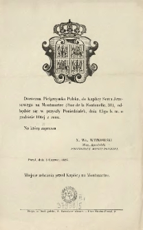 [Zaproszenie Inc.:] " Doroczna Pielgrzymka Polska, do Kaplicy Serca Jezusowego ..."